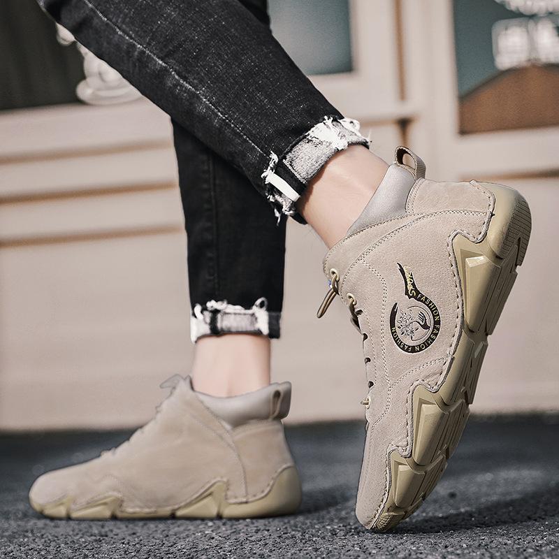 Men's Autumn and Winter Men's Shoes Velvet Warm Cotton Shoes Snow Boots High-Top Worker Boots Trendy Shoes Genuine Leather Boots Men