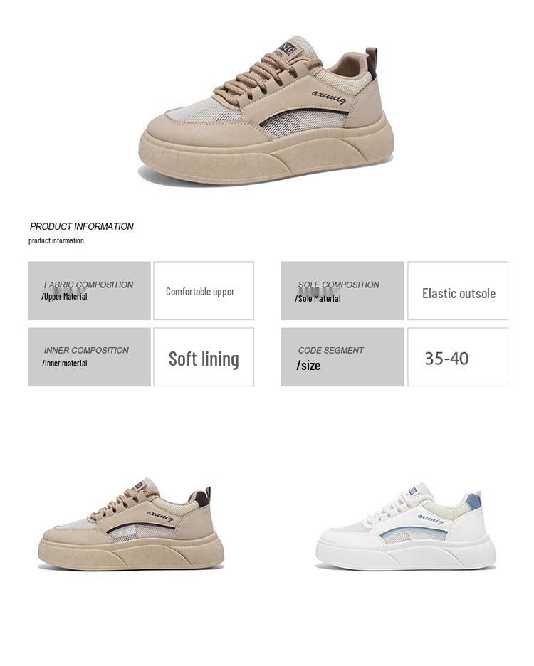 Summer Women's Breathable Mesh Sneakers: Versatile Korean Style Thick-Soled Casual White Shoes