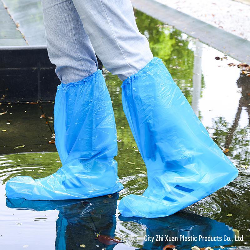 Blue Disposable PE Rain Boot Covers - Thick, Mid-High, Wear-Resistant, Waterproof Shoe Covers