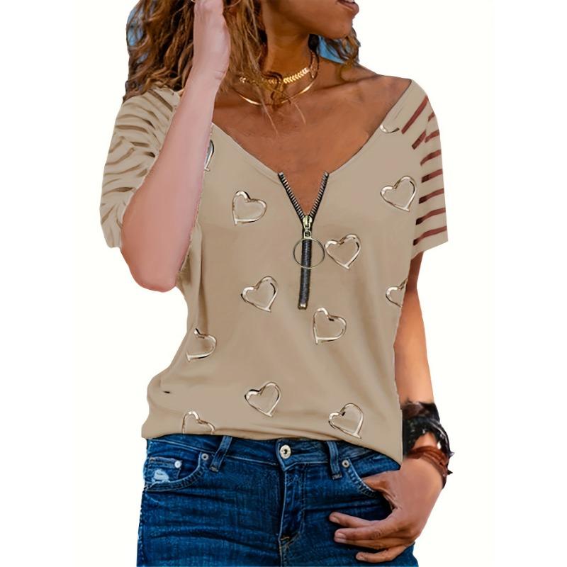 

Женская Новая Летняя Женская Одежда. Стоячее рабочее место. Женская футболка с принтом «Любовь», на молнии, с коротким рукавом XL хаки