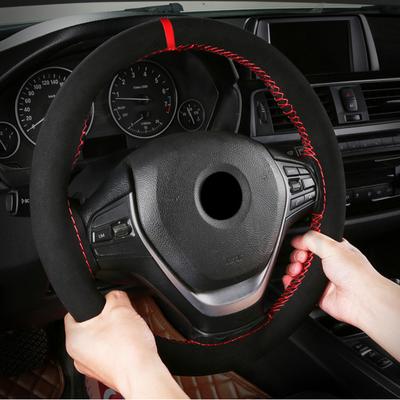 Funda de piel para volante de coche, cubierta protectora Universal trenzada de 38cm para volante de coche, Interior antideslizante de cuero