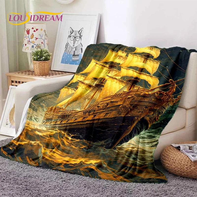 Ancient Pirate Ship Boat,Barque,Sailboa Soft Flannel Blanket,Throw Blanket Comfortable Blanket for Picnic Beds Sofa Home Bedroom