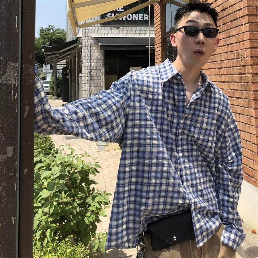 Maillard Wear Herren American Vintage Plaidhemd Dünner Jungenmantel Koreanischer Stil Modehemd