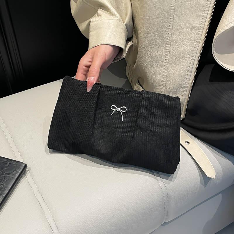 Yogodlns Fashionable Ins Embroidered Butterfly Knot Women's Clutch City Simple Style Corduroy Small Solid Color Purse