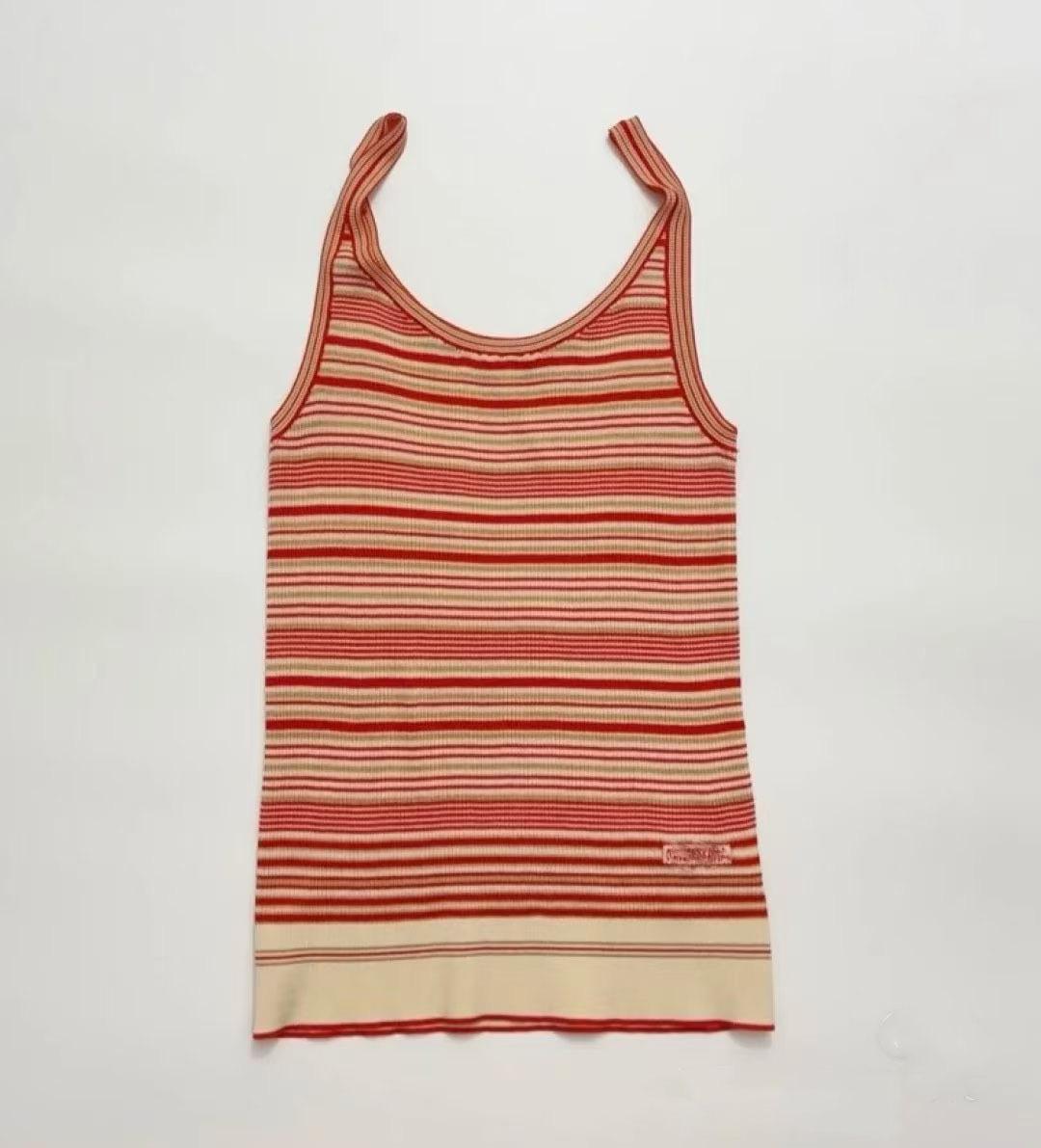 FF high-quality new retro temperament contrasting color striped V-neck knitted cardigan letter knitted suspender top S