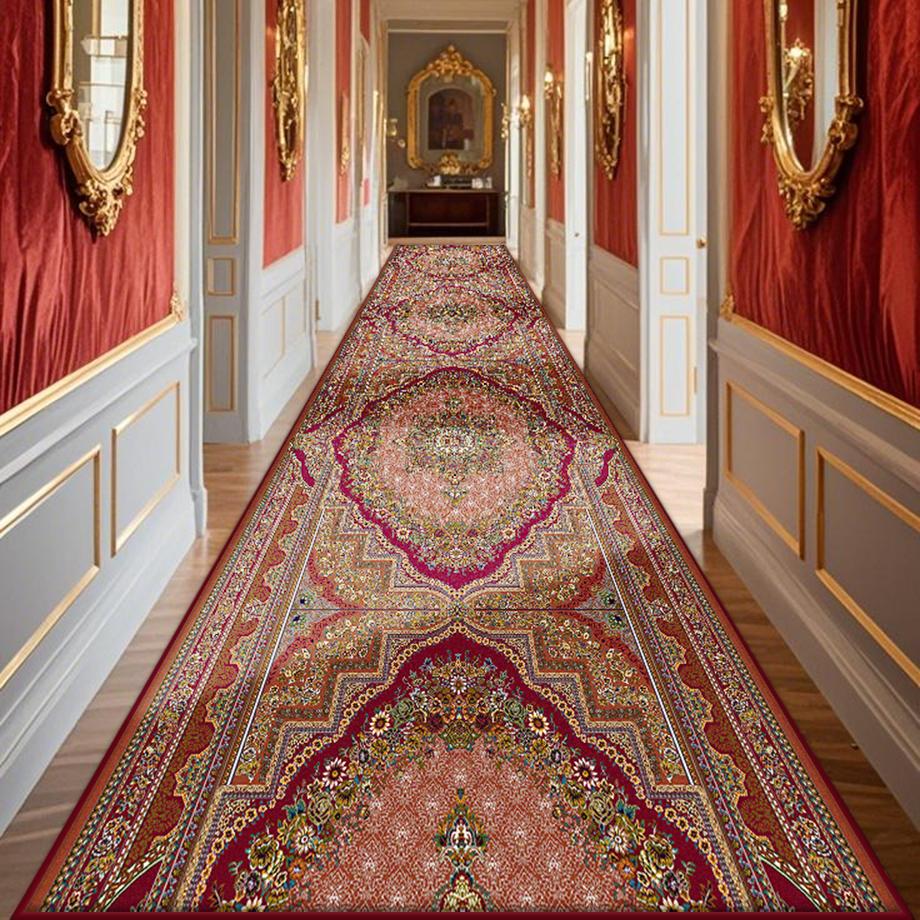 Bohemian Red Long Corridor Carpet Washable Corridor Persian Light Luxury Runner Rug Passageway Non-slip Stairway Mat Custom