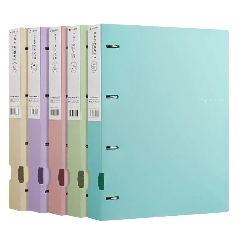 NEW Portable 4-Hole D-Type Folder A4 Plastic Storage Folder Loose-Leaf Storage Box File Bag Student File File Storage Box