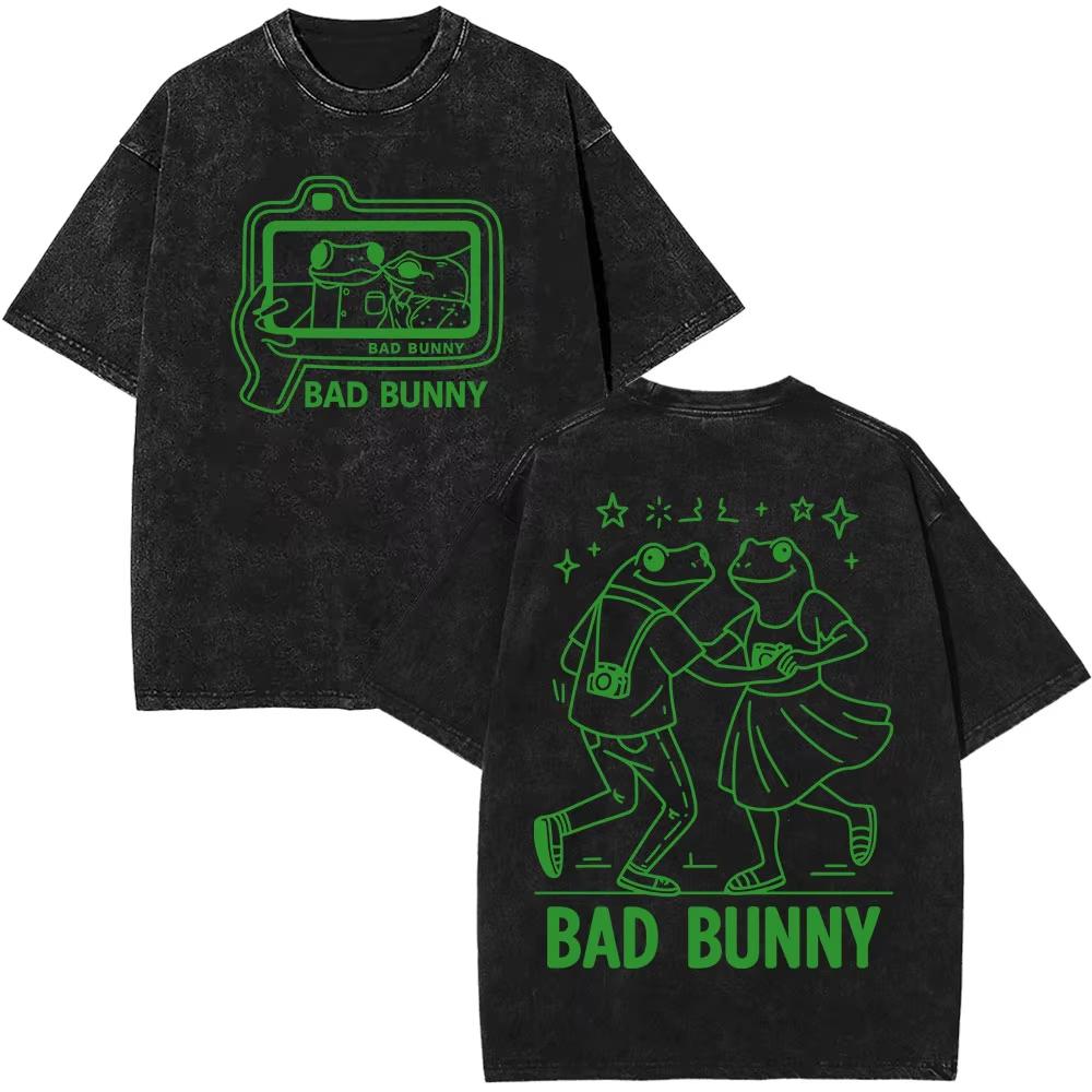 Rapper Bad Bunny Tour Debi Tirar Mas Fotos DTMF Merch Tshirts Men Fashion Summer Hip Hop Vintage Washed Tshirts Streetwear