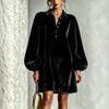 Women's Color Velvet Long Sleeve Shirt Dress with Sleeves for Everyday Wear