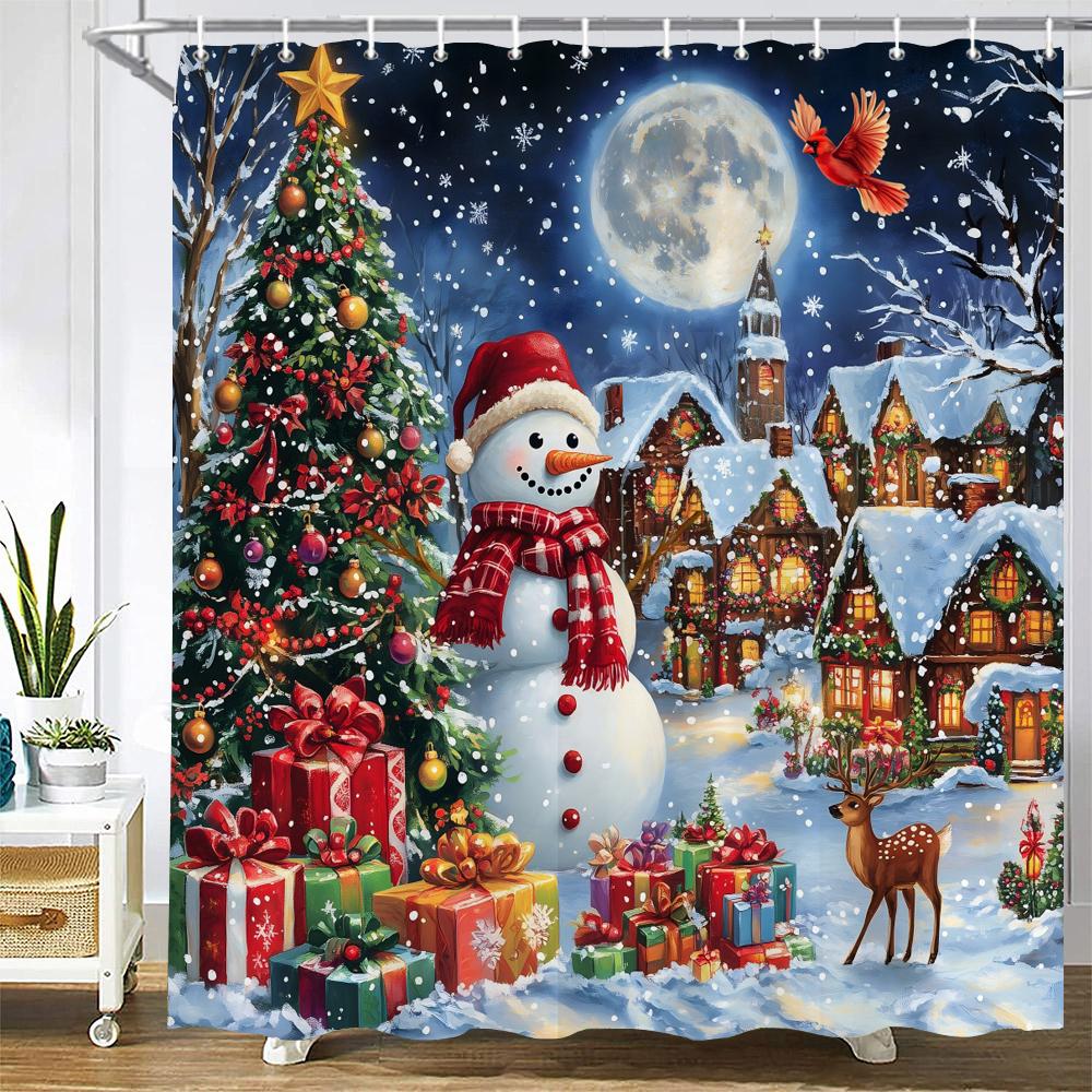 Cartoon Snowman Shower Curtain Bath Curtain Santa Claus Merry Christmas Printed Bathroom Curtains for Home Decoration Curtain