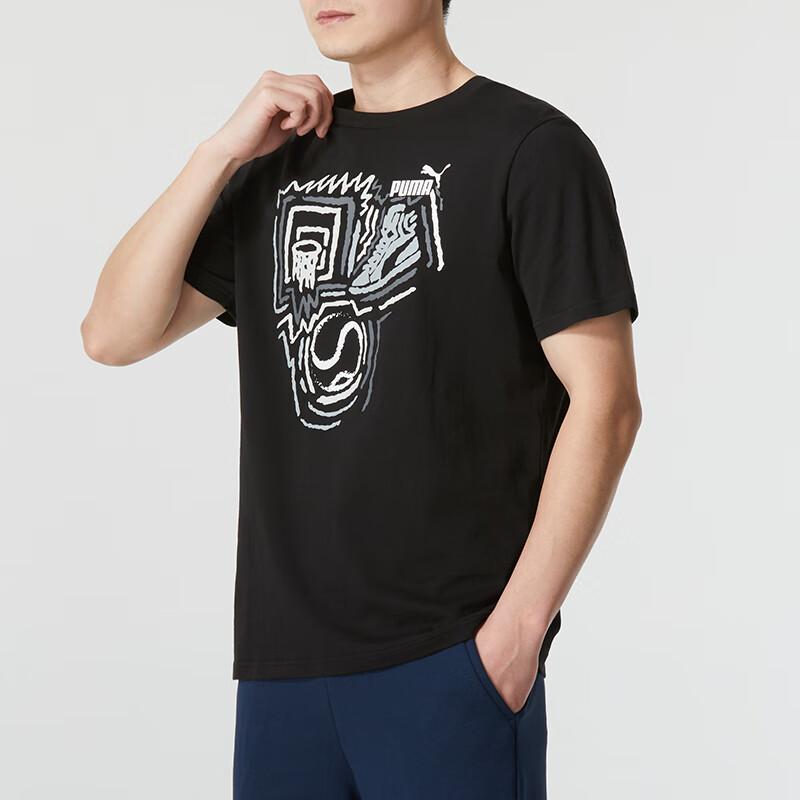 Puma Letter Pattern Printed Vintage American Casual Sports Crew Neck Short Sleeve T-Shirt Men T-Shirts Black 682151-01