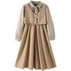 Houndstooth Girls' Faux Two-Piece Dress - 2025 Autumn College Style for Kids