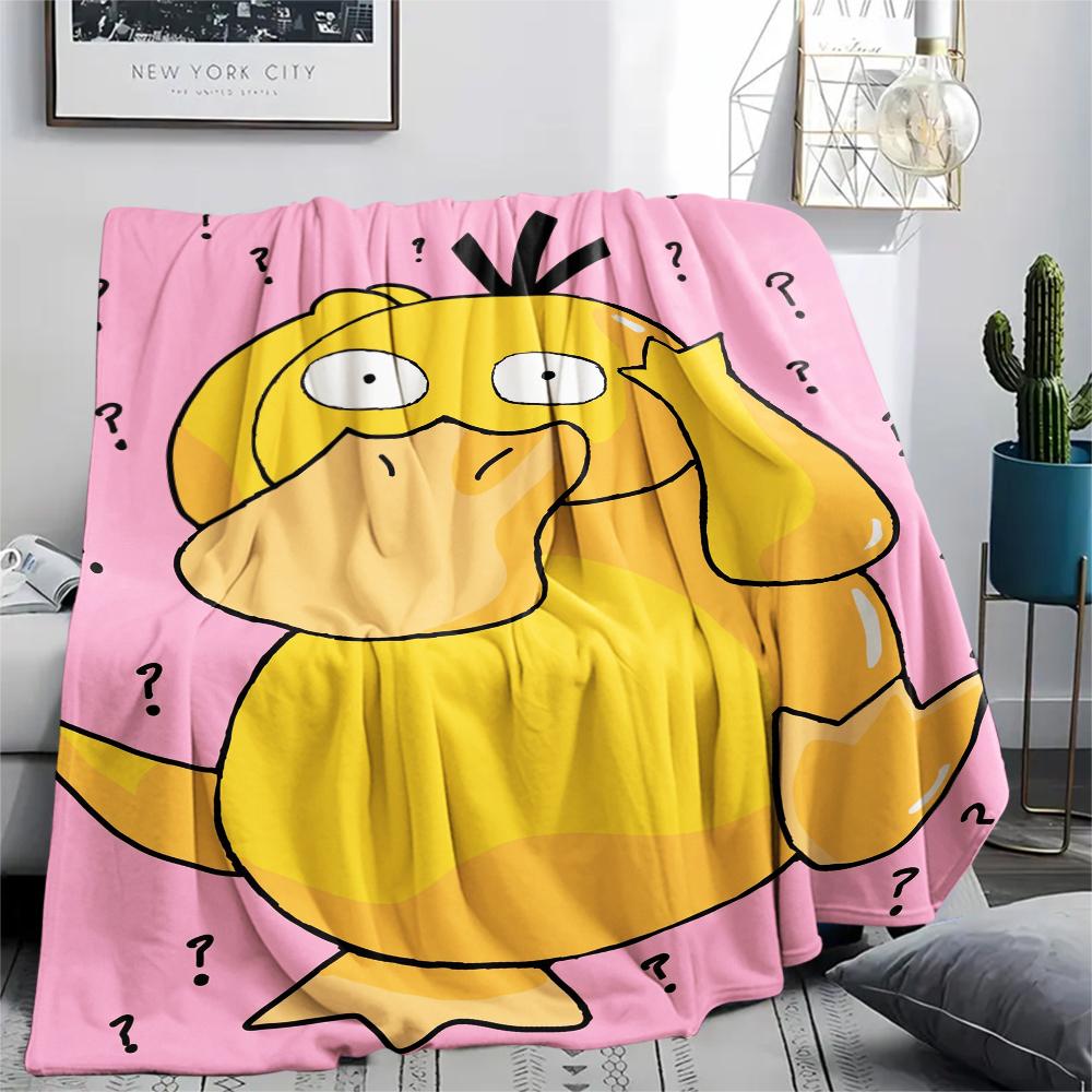Coperta in Flanella con Fantasia Psyduck dei Pokémon, Alta Qualità, Confortevole per Tutte le Stagioni, Arredamento per la Casa, Calore e Comfort, Perfetta per Regali.