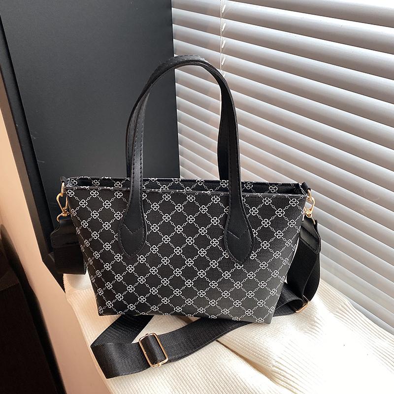 Women's Vintage Geometric Print Shoulder Bag Lightweight PU Handbag with Detachable Strap & Zipper for Daily Use Crossbody Bag