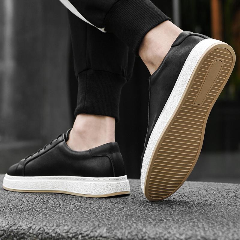 Cow Leather Casual Sneakers Men Lace Up Designer Autumn Spring Black Outdoor Men's Fashion Black White Shoes Zapatos Hombre