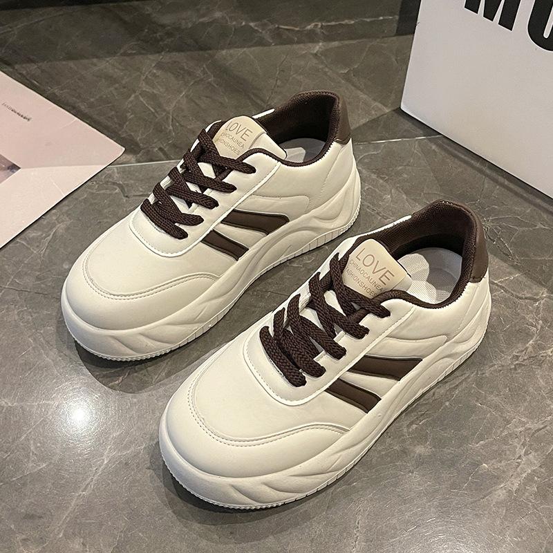Spring New Thick Bottom Breathable Versatile Student Casual Sports Flat Sneakers Women's White Shoes