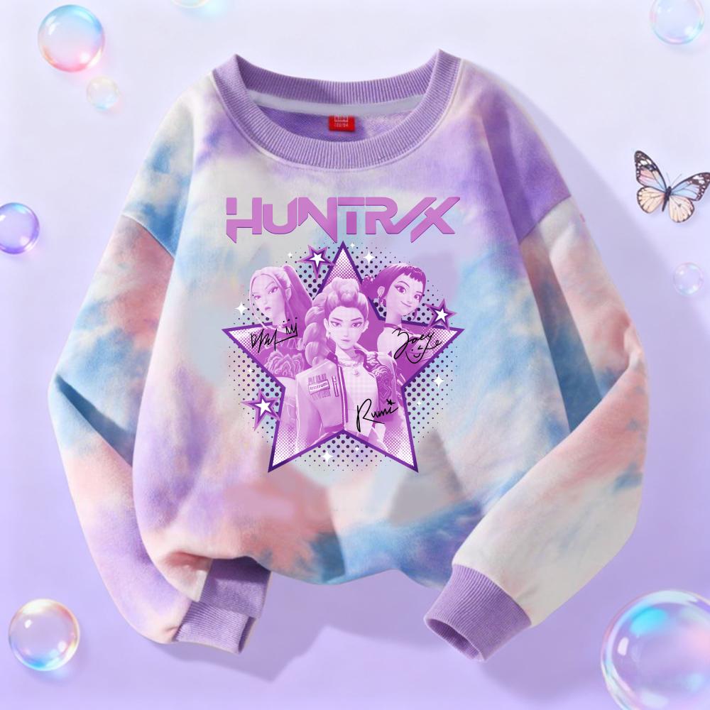 KPop Demon Hunters Long Sleeve Girls Trend Leisure Tops Anime Cartoon Spring Autumn Clothes Tie-dye Versatile Sweatshirt