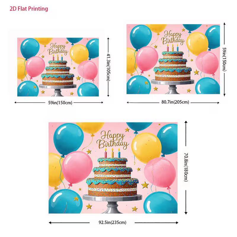 2D Birthday 2D Backdrop, 3-Tier Cake & Balloons for Photoshoot & Cake Smash
