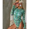 Women Long Sleeve Rash Guard One Piece Swimsuit, Zip Up UV Sun Protection Quick Dry Surfing Bathing Suit