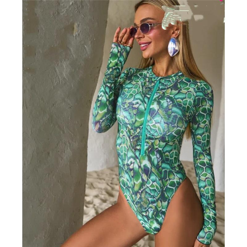 Women Long Sleeve Rash Guard One Piece Swimsuit, Zip Up UV Sun Protection Quick Dry Surfing Bathing Suit
