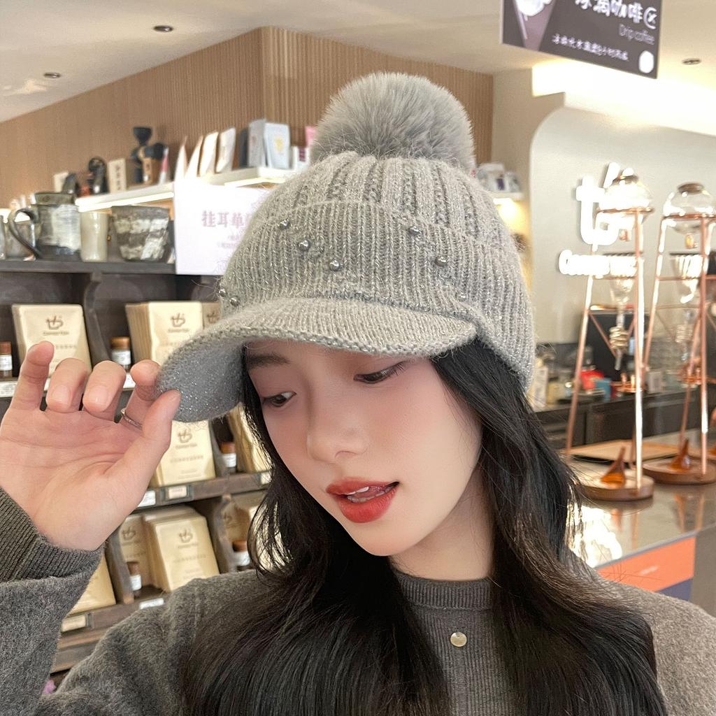 Outdoor Sports Women's Hat Autumn Winter Korean Baseball Cap Plush Lining Warm Knitted