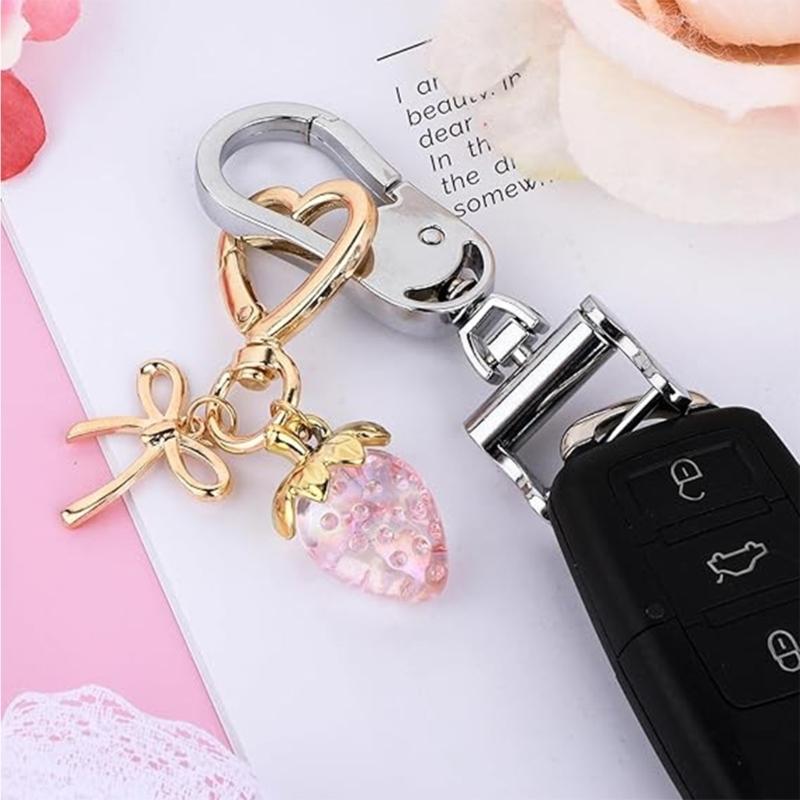 Handmade Strawberry Bowknot Keychain for Women and Girls Featuring Sturdy Alloy Material and Bright Colors