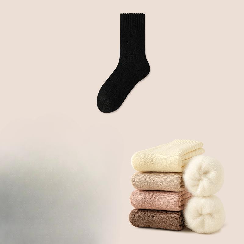 Wool Super Thick Socks, Women's Winter Mid-calf Socks with Fleece Added, Thickened and Warm Cashmere Long Calf Socks, Postpartum Socks