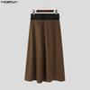 INCERUN Men Women Patchwork High Waist Belt Casual Ruffled Pleated Skirts