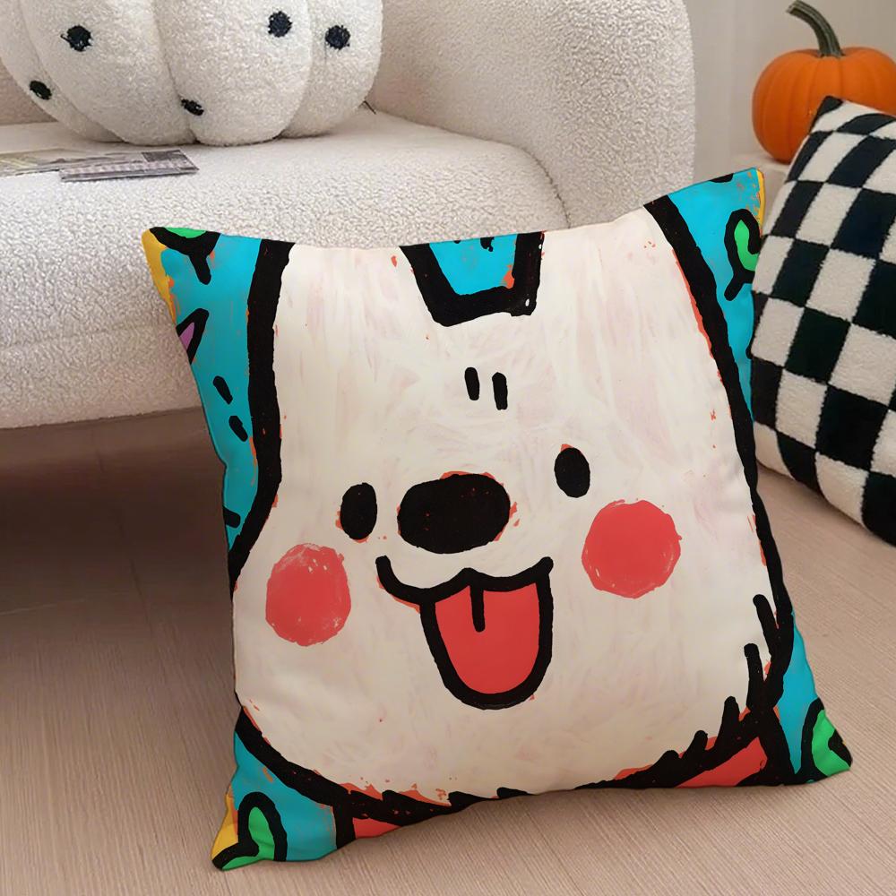 Cute color dogs Cushion Cover Throw Pillow Cover Hidden Button Durable Polyester Chair Cushion