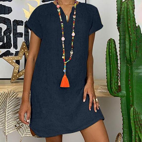 Fashion Dress V Neck Basic Plus Size Pure Color Ladies Dress for Daily Life