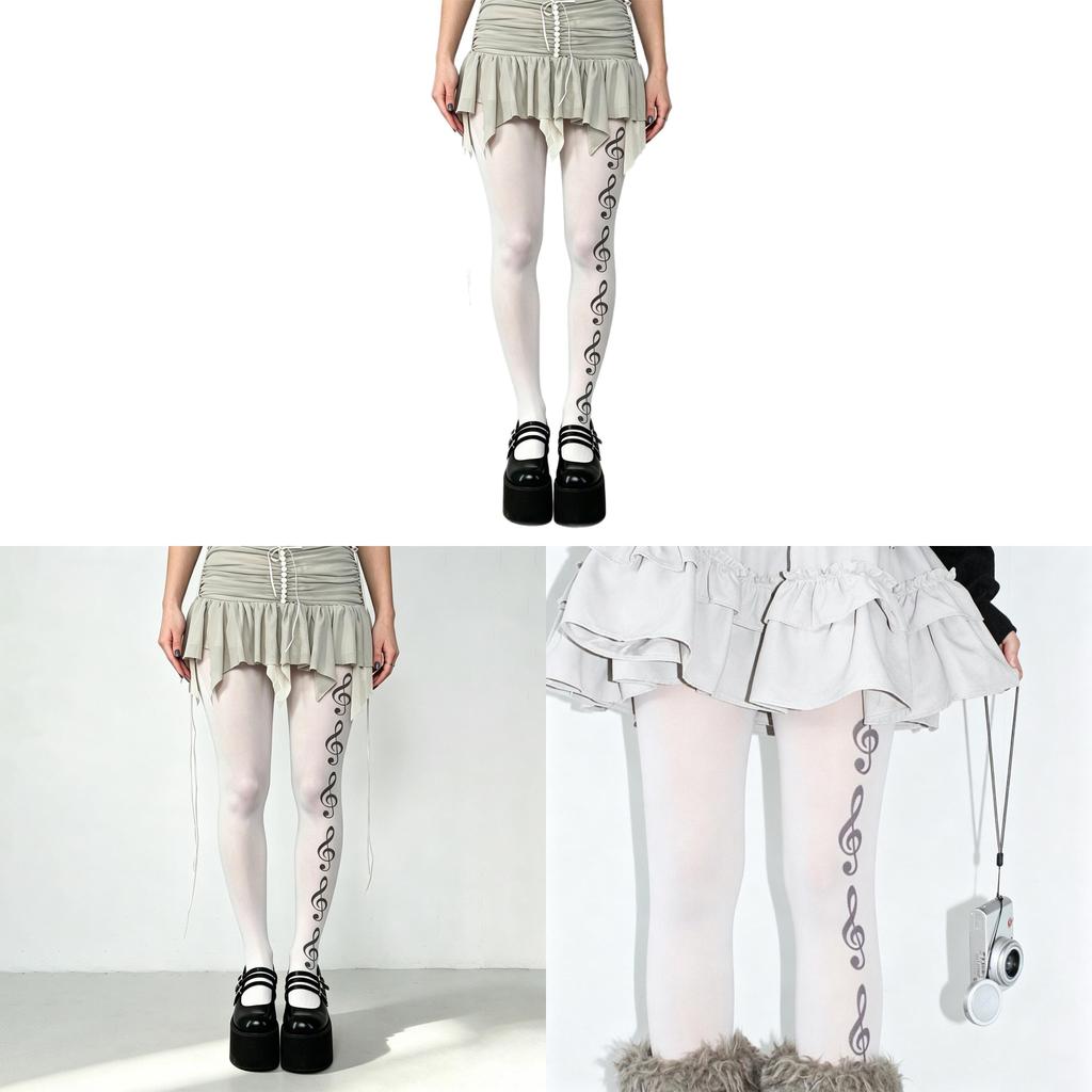 Y2k Girl Music Note Leggings With Stretchy Nylon Fabric For Street Style And Teen Fashion