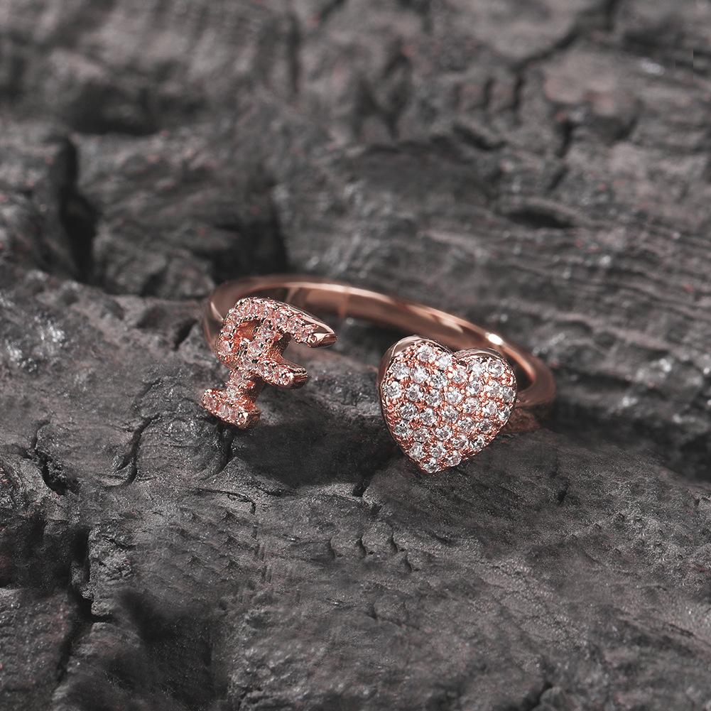 Bague simple personnalité 26 lettres anglaises ouverture réglable luxe léger design de niche haute qualité bague amour