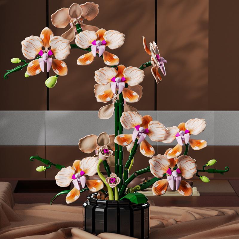 Phalaenopsis Building Blocks Orchid Eternal Flower Plant Cymbidium Model Assembled Brick Ornaments Toys For Home Decoration