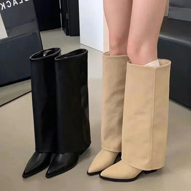 Fashion Women Chunky High Boots Pointed Toe Shoes Sexy Lady Dress Gladiator Autumn New 2024 Trend Retro Fad Woman Boots Goth Botas Mujer