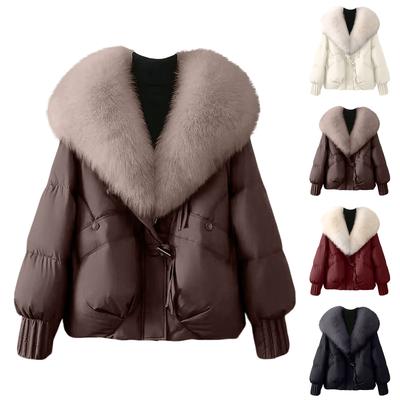 Women's Solid Color Fashionable Thick Warm Temperament Cotton Jacket With Large  Collar Cotton Coat Jacket