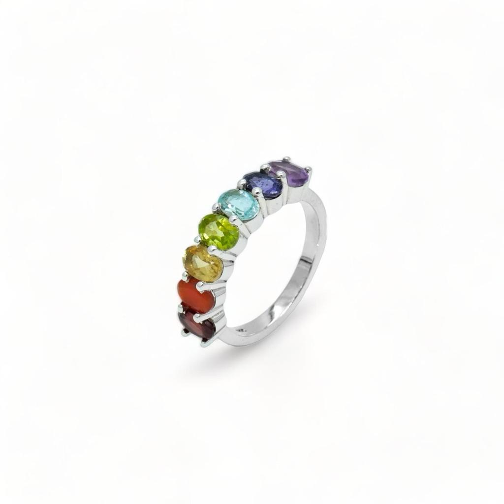 7 Chakra Gemstone Ring: Handmade 925 Sterling Silver Spiritual Jewelry