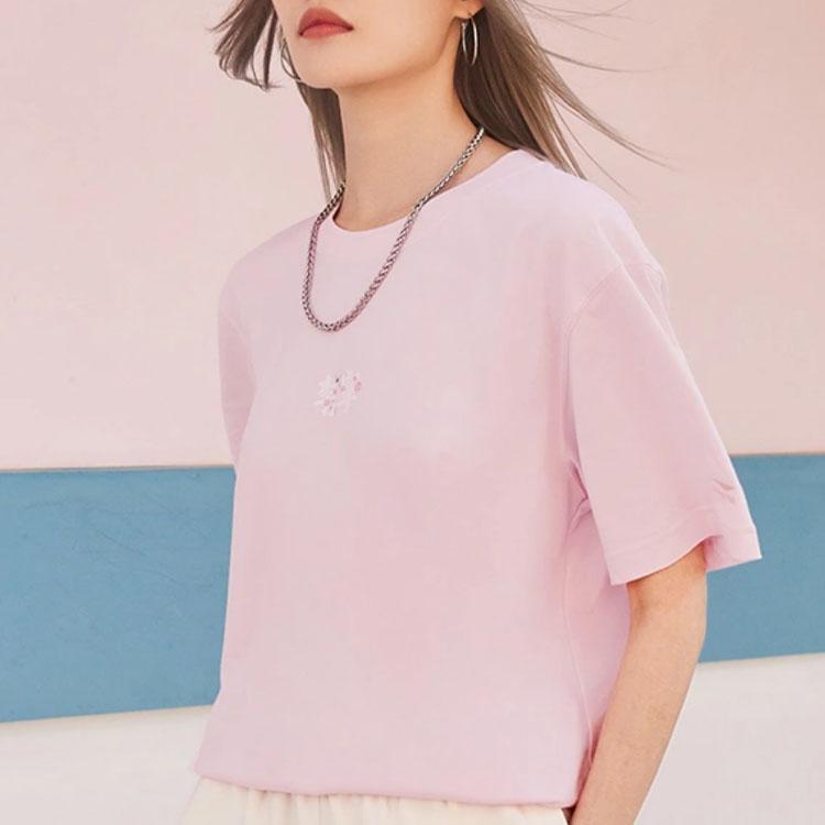 Li Ning SS22 Sakura Series Solid Color Round Neck Casual Short Sleeve T-Shirt Unisex Tops Light-Pink AHSS917-2