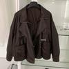 Womens Oversized PU Leather Jacket 2026 Casual Short Coat With Notched Collar Front Pockets