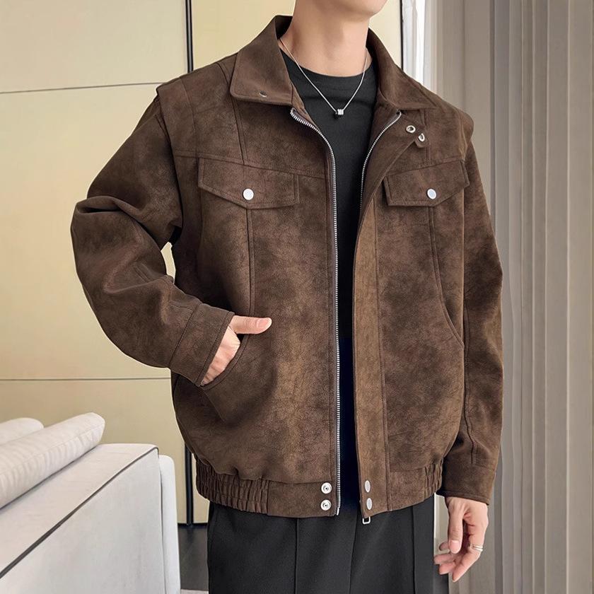 Autumn Lapel Jacket Mens Coat Latest Coat Top Outer Comfortable Fit Youth One Tone Leather Jacket