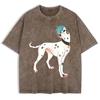Japan Dalmatian Dog Prints Washed T-Shirts Mens Cotton Short Sleeve Tops Casual O-Neck Oversized T Shirt Summer Clothes