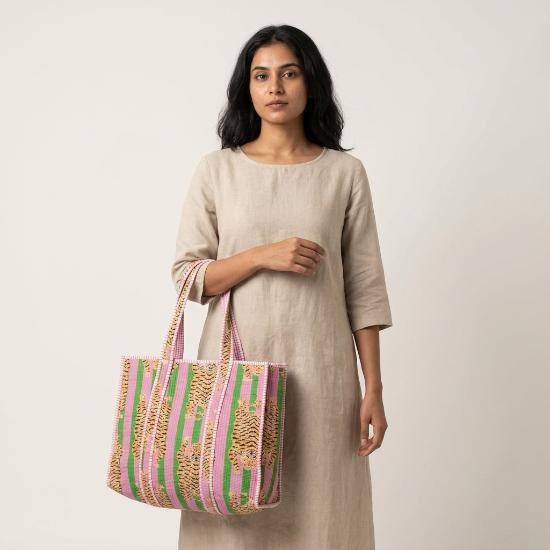 Shoulder Bag usalover925 Multicolor Quilted Cotton Tiger Print Shoulder Bag 44