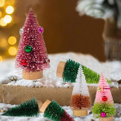 4pcs 10CM Mini Christmas Tree Gradient Colorful Christmas Small Cedar Lifelike Plastic Artificial Xmas Pine Tree Party Favors