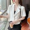 Summer Office Lady Solid Color Blazers Stylish Single Button Women's Clothing Short Sleeve Casual Spliced Lapel Loose Suits 2023