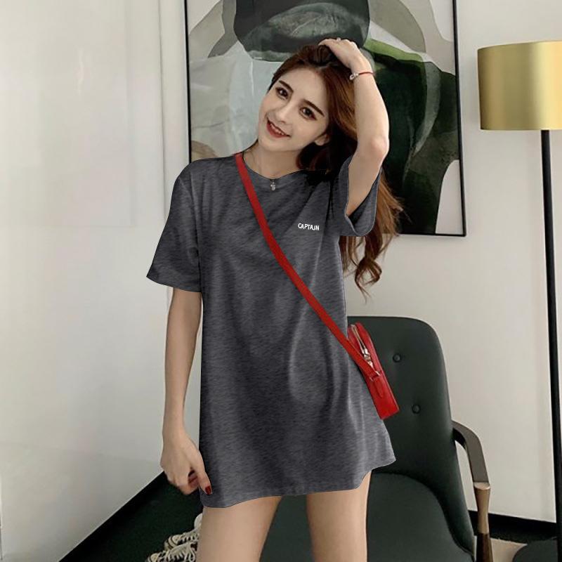 Korean Oversized Long T Shirt Dress Women Summer O Neck Short Sleeve Print Basic Milk Silk Casual Loose Tops 4 Colors