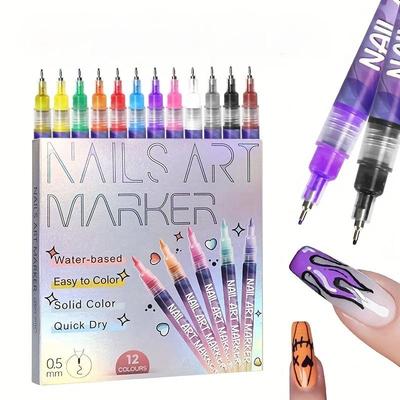Doodle Pero na nehty 12 barevné Akrylové Barvicí Pero, Barva na Nehty DIY Tečkovací Šicí Pero, Přesné 3D Doodle Pero na Nehty, Sada Pero na Nehty Art, Rychleschnoucí