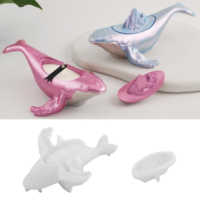 Silicone Whale Ocean Animal Storage Box Mold for Home Organization Heat Resistant Jewelry Container with Lid Mould