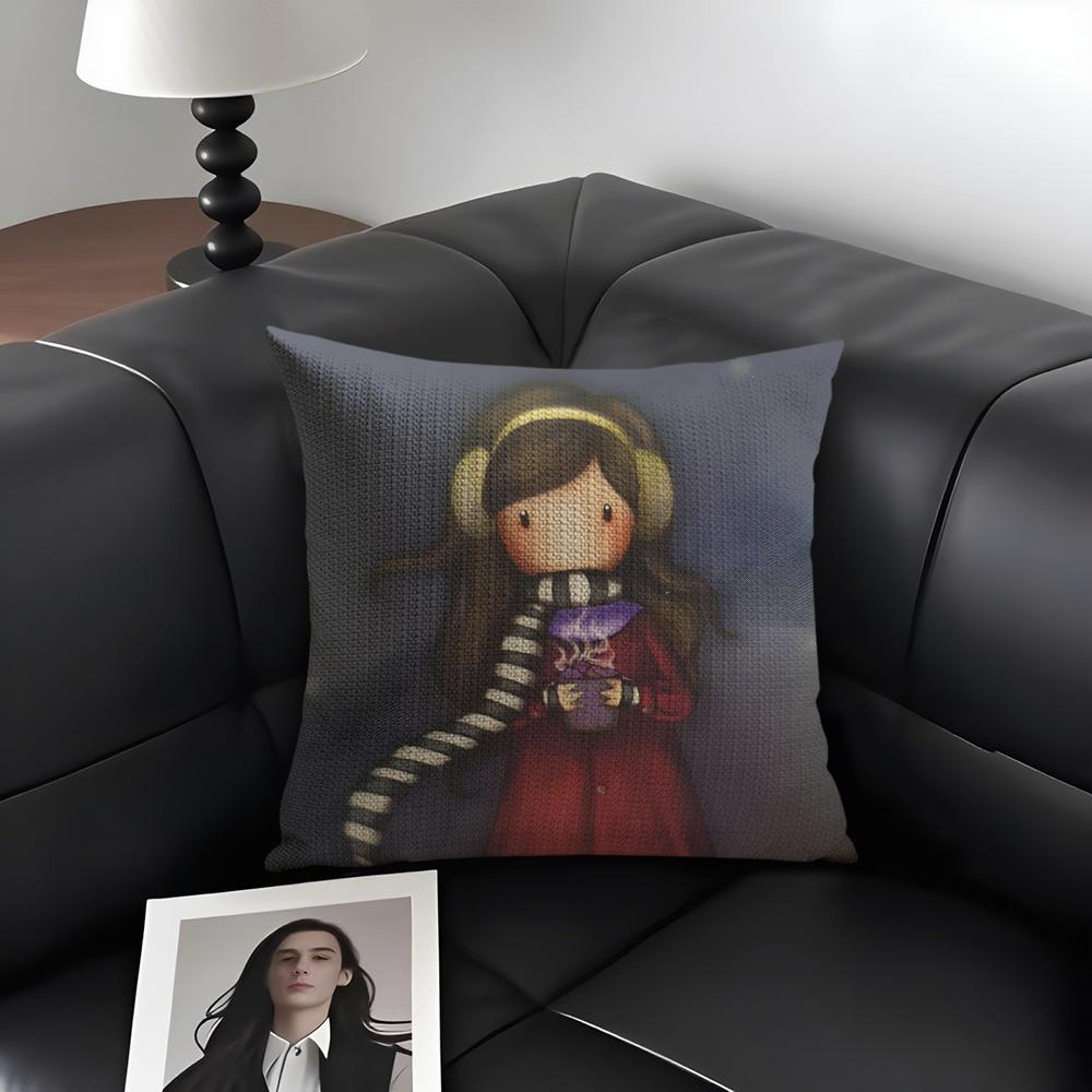 S-Santoro G-Gorjuss Cartoon Cushion Cover Natural Linen Organic Fabric Double-Sided Printing Sofa Home Decor Gift Pillow Case