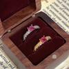 Xiaohongshu Hot-selling Wheat Ear Colored Treasure Open Ring Full of Diamonds Exquisite Medieval French Retro Adjustable Ring
