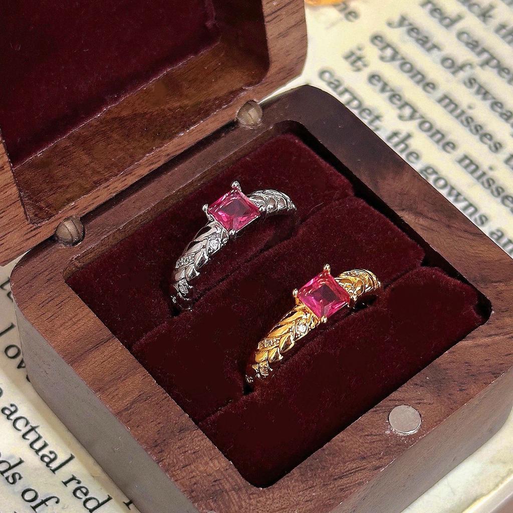 Xiaohongshu Hot-selling Wheat Ear Colored Treasure Open Ring Full of Diamonds Exquisite Medieval French Retro Adjustable Ring