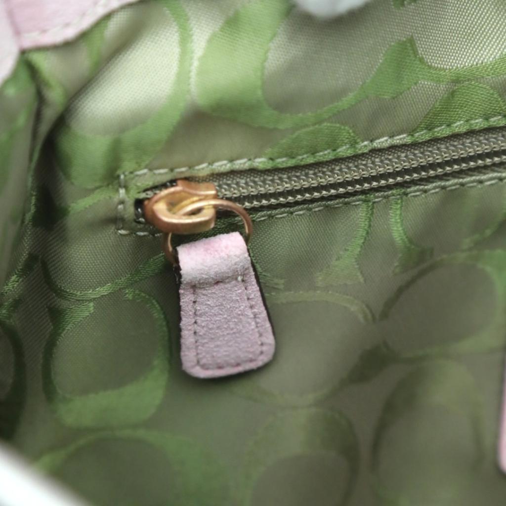 COACH basket straw Handbag leather Pink x Beige Women 4419 Used